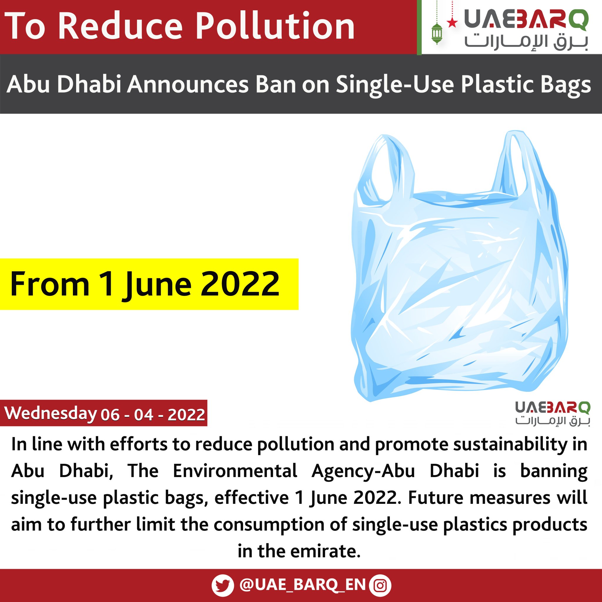 UAE BARQ on Twitter "AbuDhabi Announces Ban on SingleUse Plastic Bags from June 2022. UAE