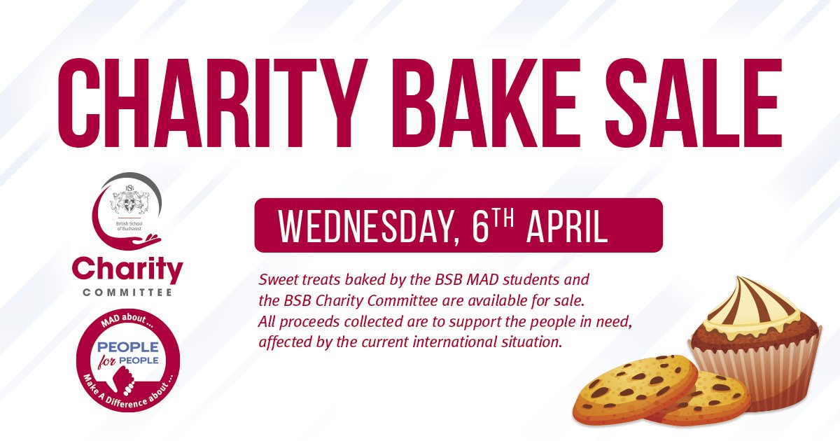 britishschoolro's tweet photo. Today, get your sweet, delicious treats baked by the BSB MAD students and the BSB Charity Committee. All proceeds collected in our Charity Bake Sale today will help support the people in need, affected by the current international situation. #BSB #BSBCharity #ConcernForOthers https://t.co/WksVUbxsfF