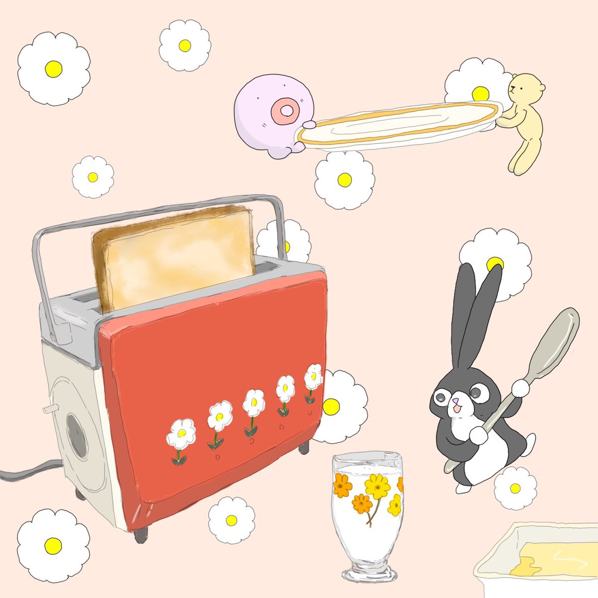 amonad01's tweet photo. 花柄❤️

#ゆるいイラスト #花柄 #昭和レトロ #花柄グラス #ポップアップトースター #昭和家電 https://t.co/dKCf4Q3aRL