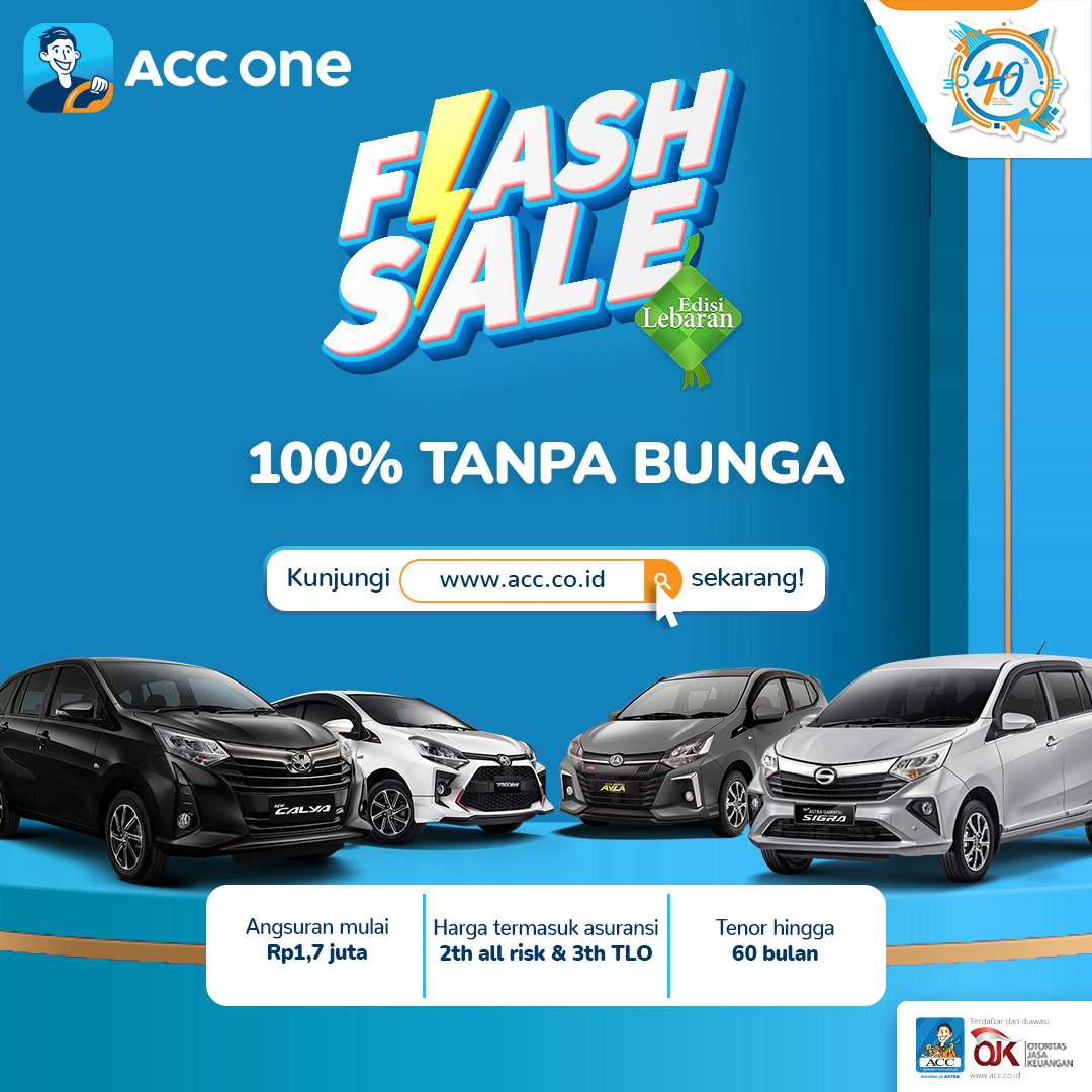 acconeid's tweet photo. Beli mobil untuk mudik sekarang semakin sesuai kantong Sobat ACC loh! Nikmati cicilan mobil mulai dari Rp1,7 juta dan dijamin 100% tanpa bunga.
Ajukan sekarang di https://t.co/hKIgzGqG0i
#ACCWujudkanImpian
#ACCFlashSale
#KreditMudahDenganACC
#FlashSale https://t.co/iHlIIP8MWu