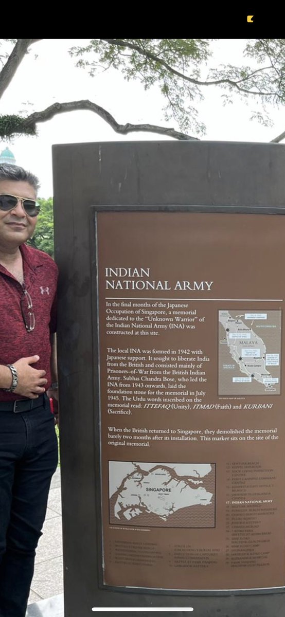 seriousfunnyguy's tweet photo. #Goosebumps 
Tum Mujhe Khoon 🩸 do
Main tumhe azaadi doonga!

At the Netaji memorial at Singapore cricket club. In the second picture, he stood at this spot in the park and made this call! This is where women took off their Gold ornaments and gave him for Azad Hind Fauj. https://t.co/oFfvswfz6u