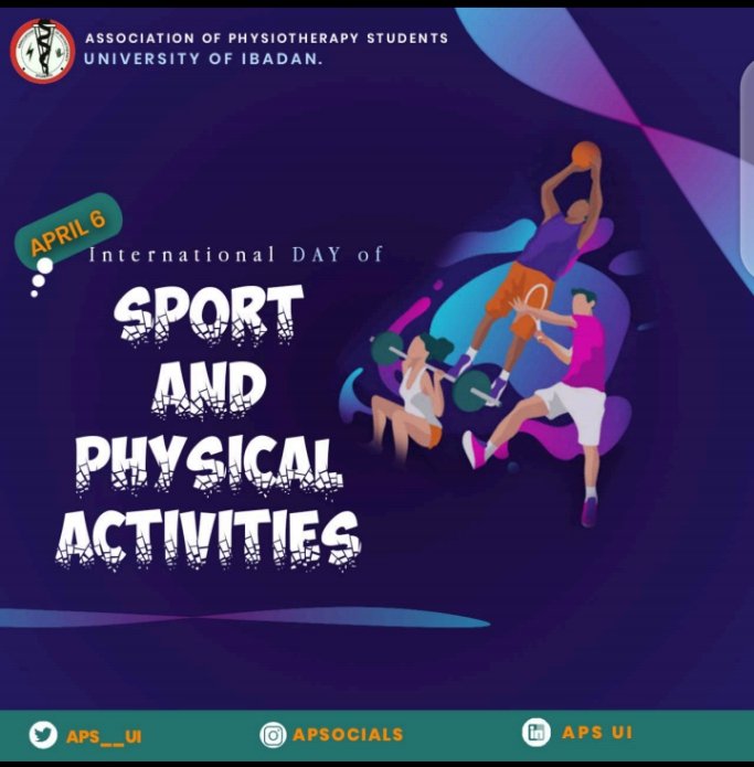 Aps__UI's tweet photo. Join the ASSOCIATION OF PHYSIOTHERAPY STUDENTS, UI today as we celebrate World physical activity day πͺ
#APS_UI
#PhysiotherapyCares
#CelebratingWorldPhysicalActivity
#CelebratingInternationalDayOfSports
#MoveToLive https://t.co/1M64wzSuJl