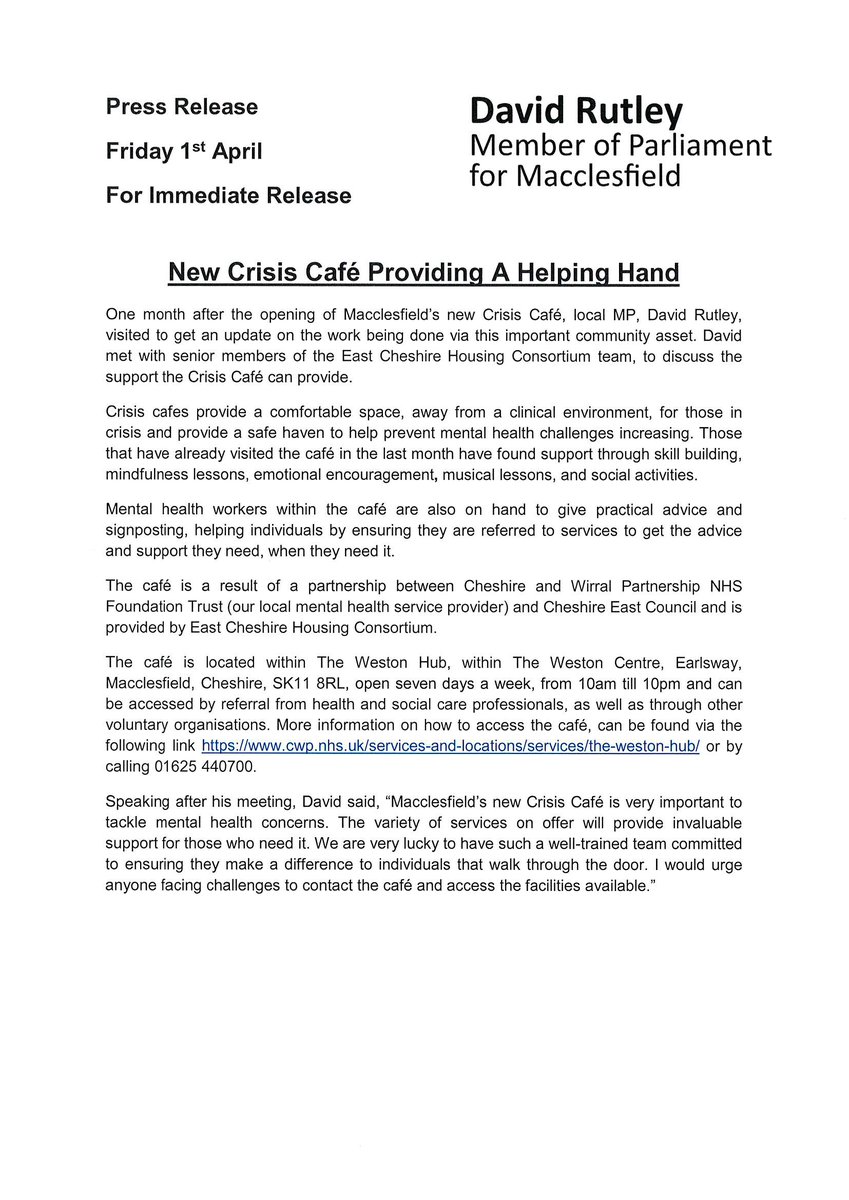 ECHousing's tweet photo. Press Release - After the opening of The Weston Hub - Crisis Café we had a visit from our local Member of Parliament, David Rutley. https://t.co/TaqSjUaFsN