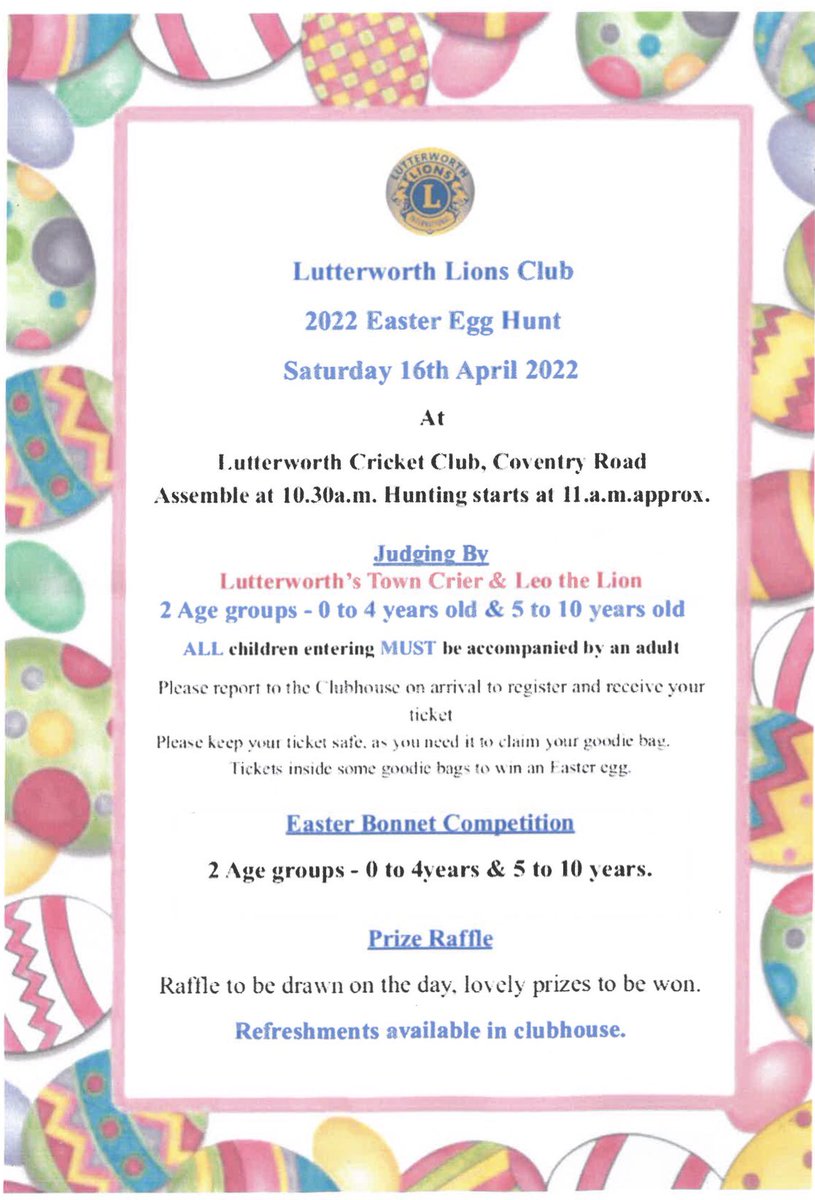 LutterworthTC's tweet photo. EASTER EGG HUNT - April 16th https://t.co/R3t2TOQ7As