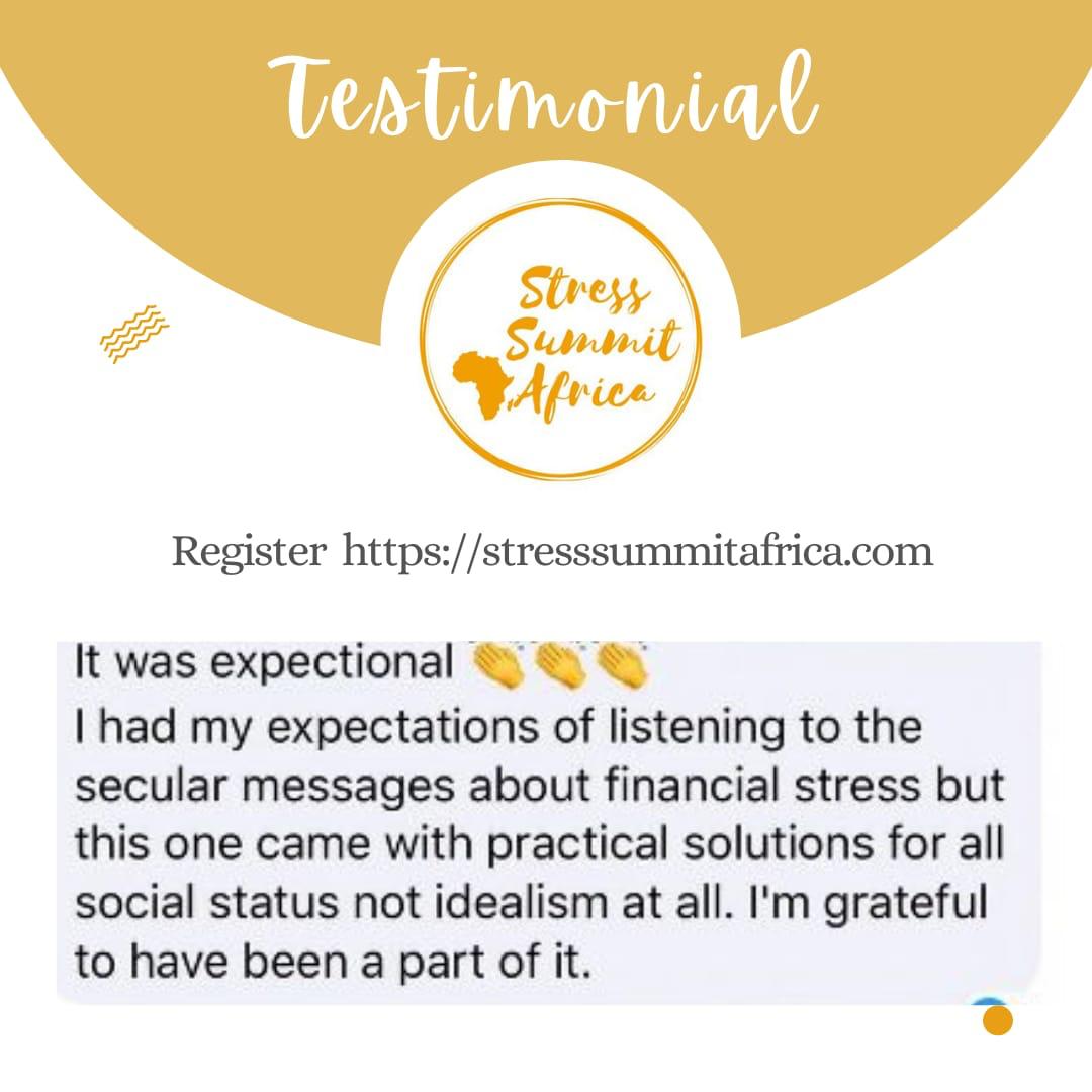 More testimonials from previous summit. No too much grammar, our speakers are coming with practical lessons

Have you registered?

Use this link and secure your free spot: stresssummitafrica.com
<a href="/dr_ezinne/">Ezinne Nnamdi-louis</a> <a href="/charlenegail9/">Charlene G Taruwona</a>
<a href="/_AGMHI/">Africa Global Mental Health Institute</a>
@AfricaAmhec
#wecope2022 #stresssummitafrica2022