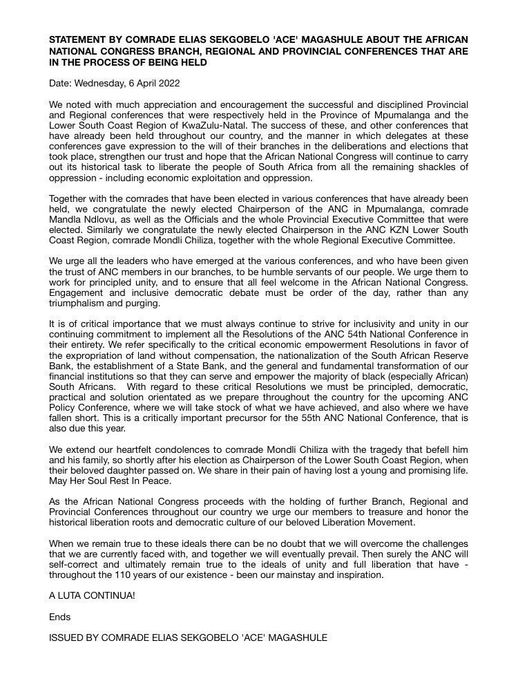 niehaus_carl's tweet photo. Statement released today by cde. @Magashule_Ace about the @MYANC Branch, Regional and Provincial Conferences that are in the process of being held. https://t.co/C7rtcpv36o