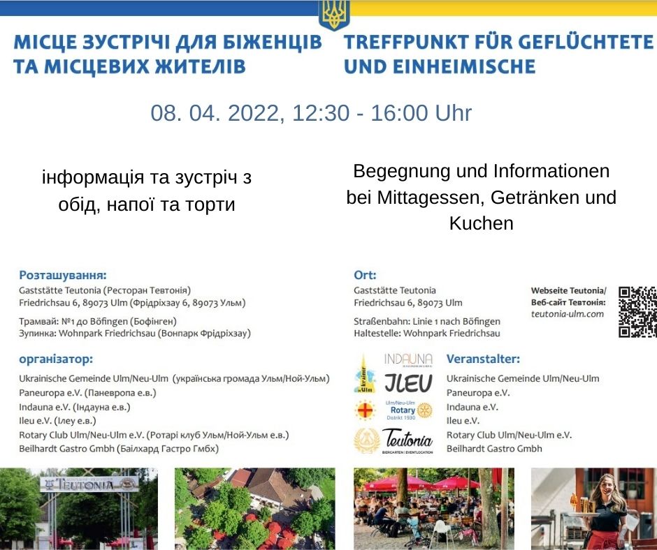 VIVESBW's tweet photo. Immer freitags, von 12:30 bis 16 Uhr, herzliche Einladung zum Treffpunkt für Geflüchtete und Einheimische in der Teutonia Ulm.

Es gibt ein kostenloses Mittagessen, Getränke und Kuchen.
#ulm_donau #ukrainehilfe #geflüchtete #teilhabe #engagiertinulm #teutoniaulm https://t.co/go3WCn8FSa