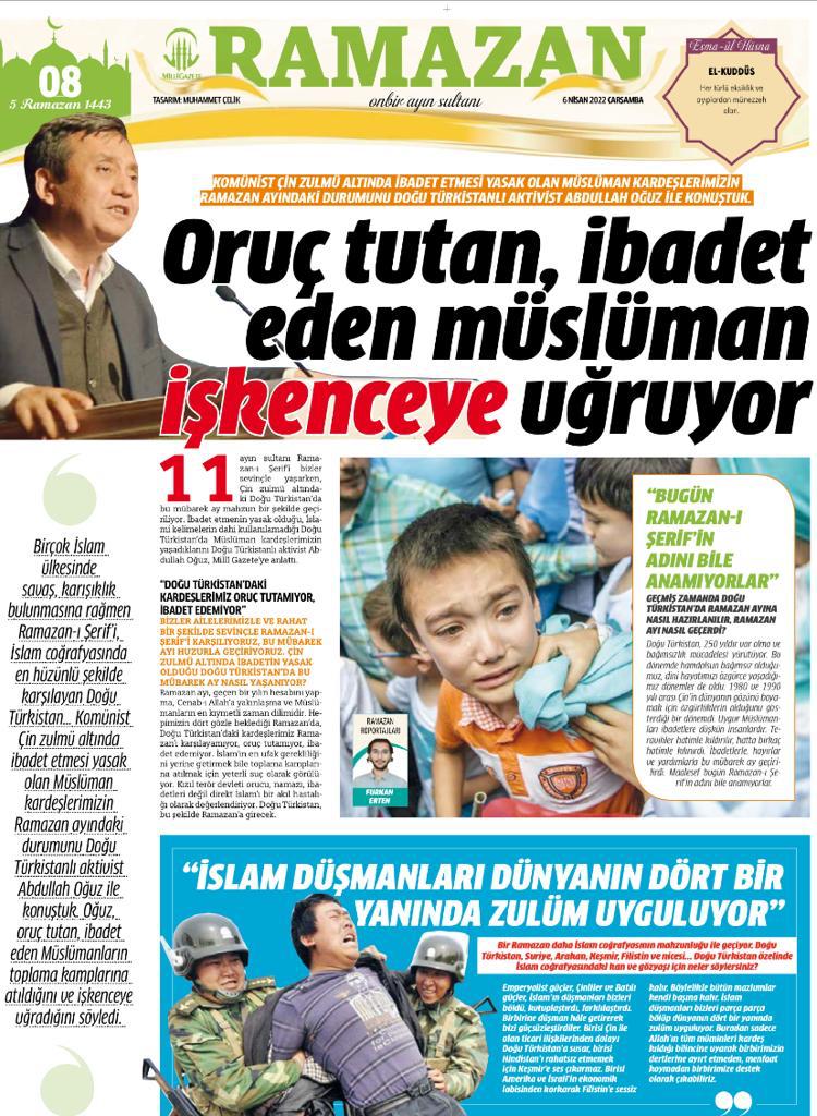 Bu Ramazan, o Ramazan olsun... 
Doğu Türkistanlı kardeşlerimize uygulanan soykırıma ses çıkarmaya, engellemek için çabalamaya, buna gücümüz yetmiyorsa duyurmaya başladığımız günler bu kutlu Ramazan iklimi olsun.