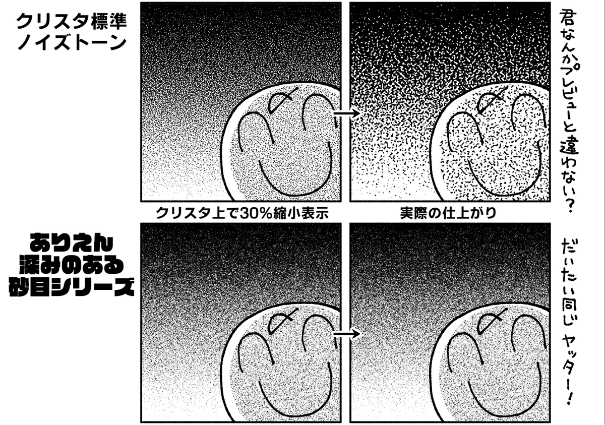 深み砂目シリーズは縮小表示しても見た目だいたいそのまんまなので完成イメージがつかみやすいです ノイズトーンで事故りたくない方はぜひ! 