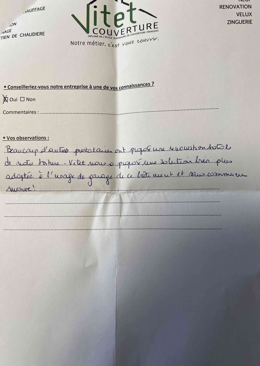 VitetCouverture's tweet photo. merci à nos clients de nous faire des retours, cela nous permet d avancer.😊 https://t.co/NuwDpE1o4z