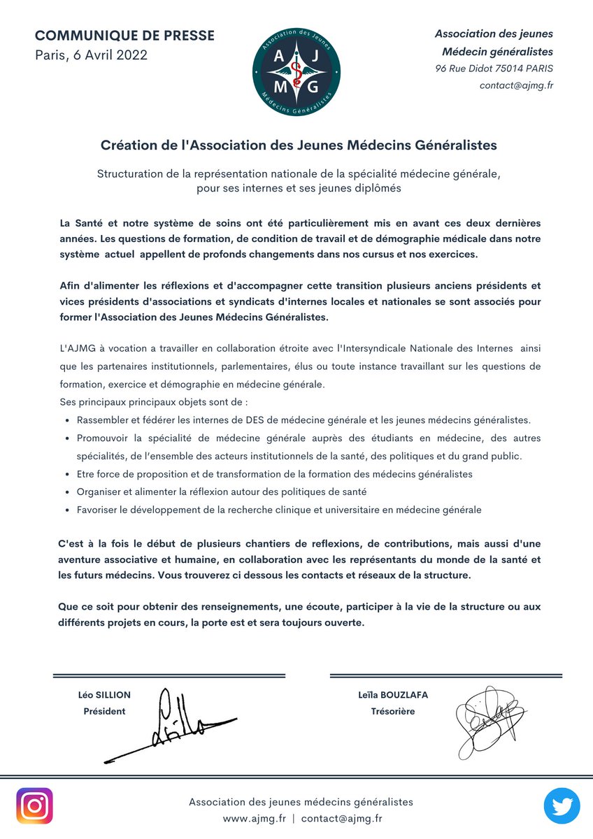 C'est avec plaisir que nous vous faisons part de la création de l'AJMG, marquant le début d'une aventure associative et humaine, en collaboration avec les représentants du monde de la santé, au service des futurs médecins !

- ajmg.fr 
- contact@ajmg.fr

<a href="/ISNItwit/">ISNI - InterSyndicale Nationale des Internes</a>