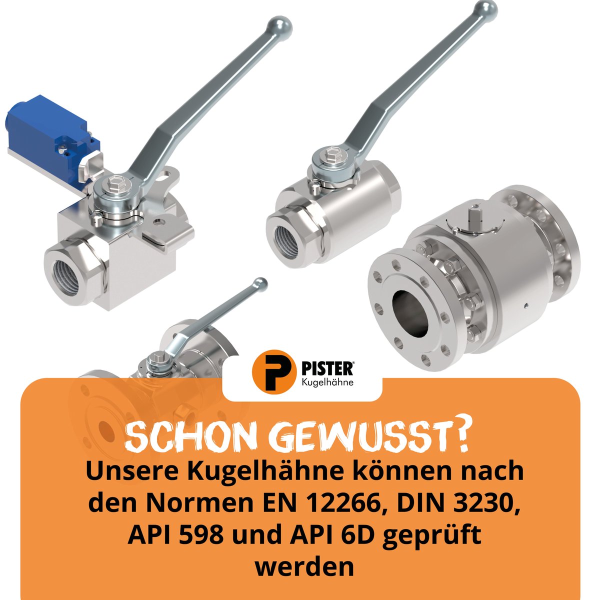 Schon gewusst? 👀
 
Je nach Spezifikation und Zeugnis können unsere Kugelhähne einer Prüfung auf Funktion, Festigkeit und Dichtheit entsprechend den zutreffenden Normen unterzogen werden.
 
Mehr Informationen finden Sie unter: pister-gmbh.com/zertifikate-zu…