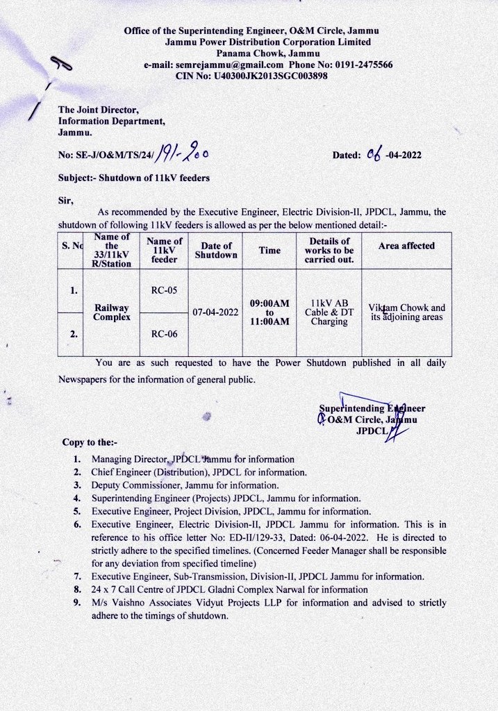 SE (O & M) Circle Jammu JPDCL tweet media