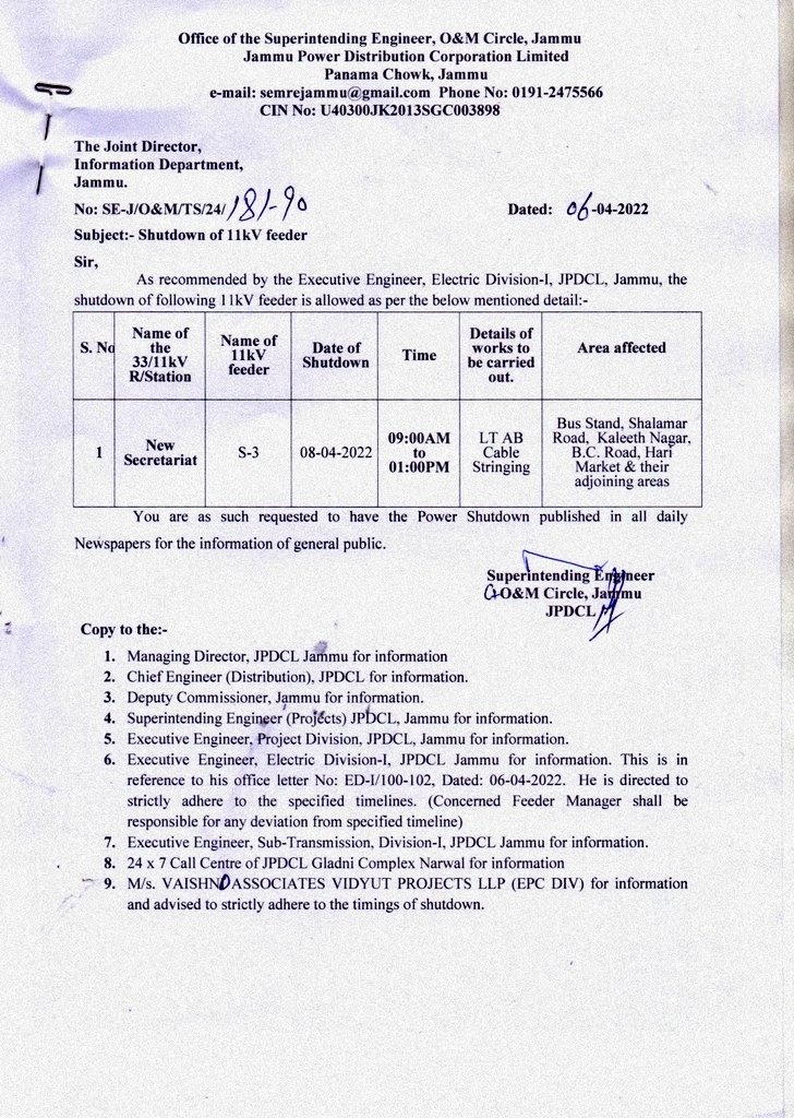SE (O & M) Circle Jammu JPDCL tweet media