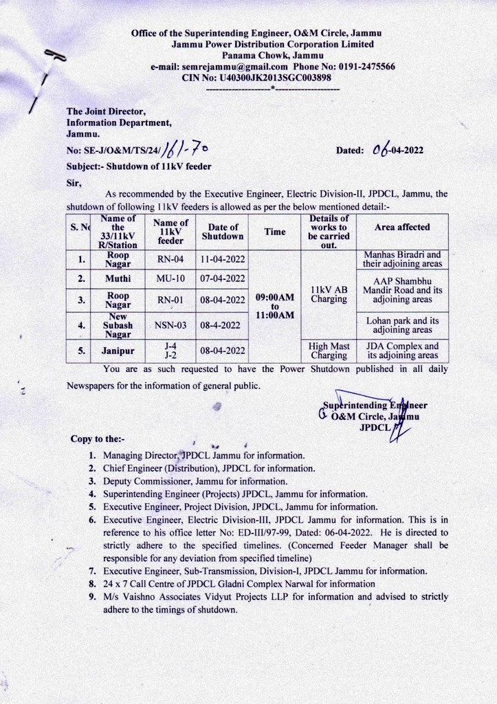 SE (O & M) Circle Jammu JPDCL tweet media