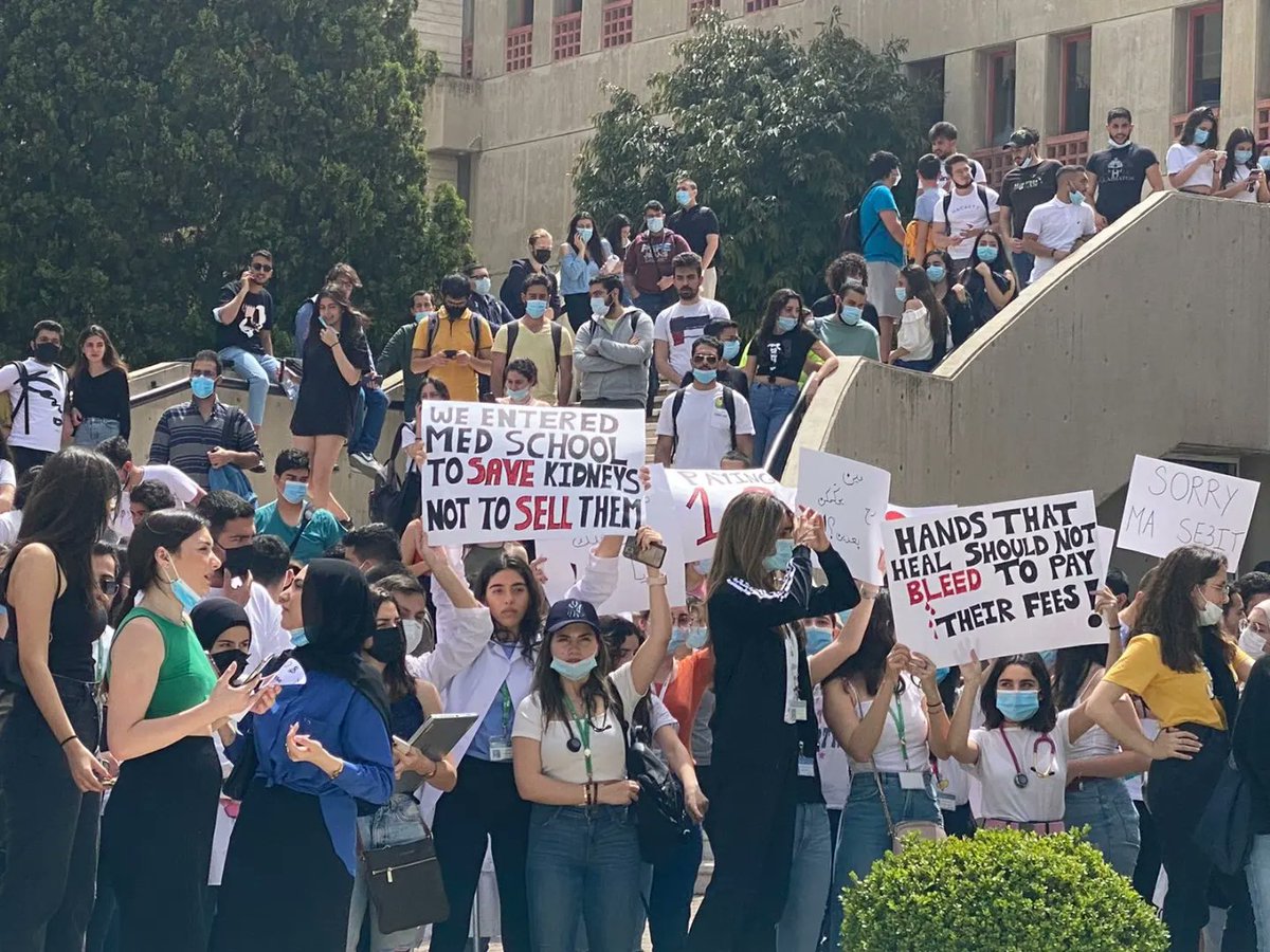 LFStudents1's tweet photo. After the university has announced its decision to dollarize the tuition fees in Fall 2022, the LSF LAU Beirut and Byblos organized a sit-in in both campuses to raise the voice of the students refusing this unfair decision amid an ongoing economic and financial crisis in Lebanon. https://t.co/r862SocBSo