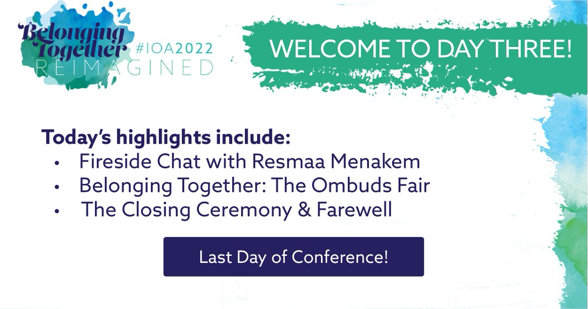 The final day of #IOA2022 is about to begin. Thank you #ombuds and friends for joining us. If you are enjoying the event, leave a comment about your favorite moment so far! Late-comers can still take part, sign up at bit.ly/3JrtRvj. 

#ombudsperson #ombudsman #IOAOnline