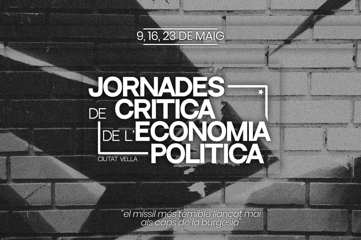 impremtacv's tweet photo. ◾️ Jornades de Crítica de l’economia política a Ciutat Vella!

👉 9, 16 i 23 de maig

Pròximament tot el programa! 

“El míssil més temible llançat mai als caps de la burgesia” 

#JornadesCríticaCV https://t.co/5znb7Bi1Ml