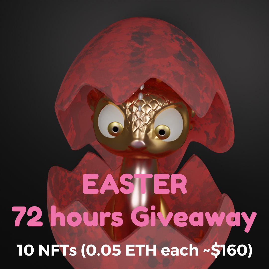 ChammiGon's tweet photo. 💸💰ChammiGon 🥚EASTER🥚 72 hours Giveaway 🤑💸

10 NFTs  (0.05 ETH ~$160 each) to Giveaway - 
To enter:
📌Follow  @ChammiGon 
📌Re-tweet
📌Tag 3 Friends

10 winners will be picked on April 9

Join our Discord to see who wins  
👉https://t.co/jTrRR8Yajr https://t.co/67TbKORlco