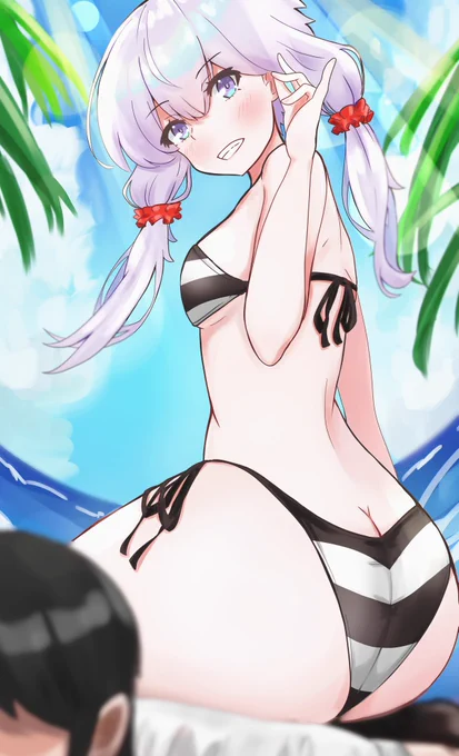 skeb納品しました!
「結月ゆかりさんの大きなお尻に敷かれるイラスト」
露出のある服ということで水着を描かせて頂きました 