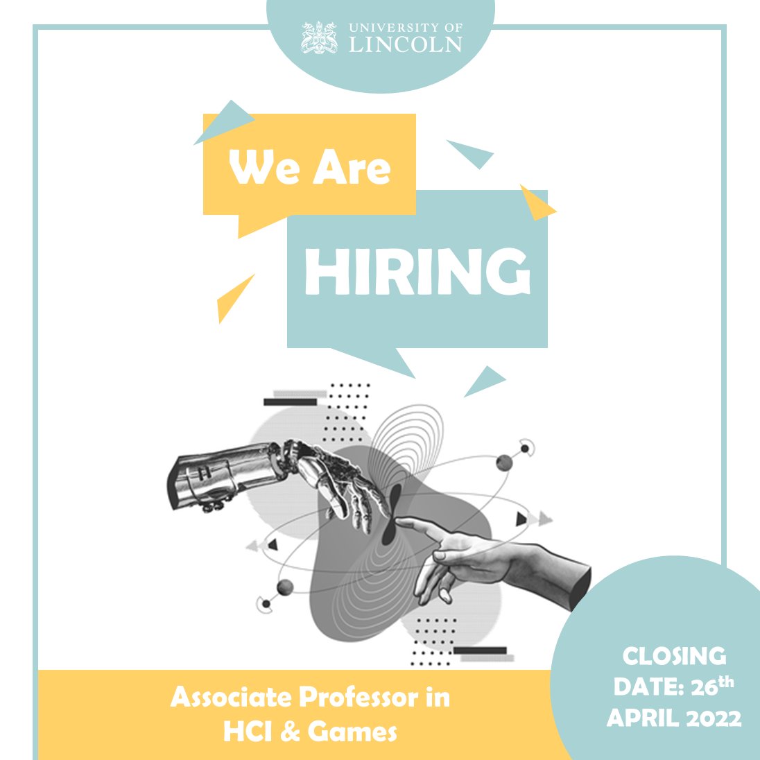 We are hiring!  We have an exciting opportunity to join our team as an Associate Professor in HCI and Games! 👩‍🏫

Find out more and apply here: jobs.lincoln.ac.uk/vacancy.aspx?r…

Deadline to apply is 26th April 2022✅

#Professor #HCI #Games #INTLAB #ComputerScience #Hiring #JobOppurtunity