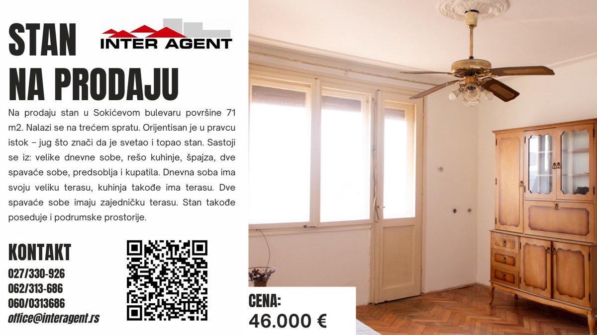 InterAgent027's tweet image. Sokićev bulevar, treći sprat. Prelep stan. #Prokuplje #nekretnine #prodaja #kupujemprodajem
interagent.rs/listing/na-pro…