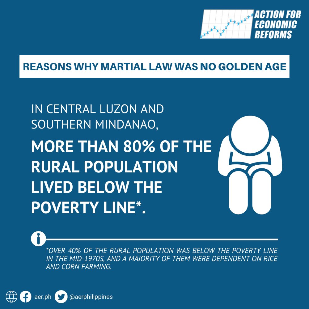 aerphilippines's tweet photo. "Maganda at tahimik ang buhay noong Martial Law." 

Many people glamorize the so-called peace &amp; prosperity during the martial law years, but data suggests that they were actually the worst post-war years of impoverishment for a huge number of Filipinos, especially the rural poor. https://t.co/CuwMhDluzp