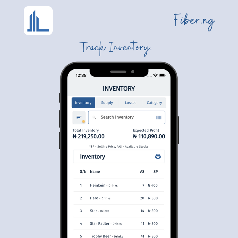 OrangeFenHQ's tweet photo. Tracking inventory made easy.

- Scan and sell inventory using barcodes.
- Record sales, instalment payments, cash payments, bank transfers.
- Print receipts with bluetooth printers.
- Get relevant notifications (low stock, expiry date).
- Add staff (and they can record sales).