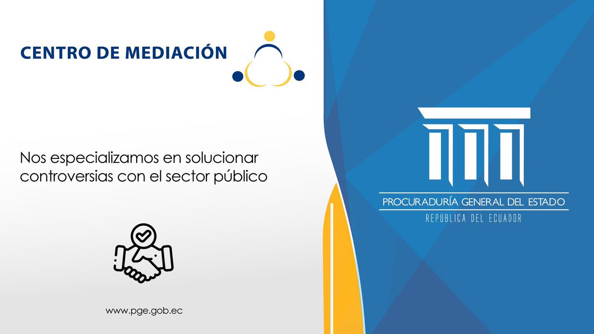 PGEcuador's tweet photo. #Mediación PGE🇪🇨| Un nuevo acuerdo se firmó en el Centro de Mediación de la Procuraduría entre una compañía y una empresa pública, quienes en solo dos sesiones resolvieron una controversia relacionada con un servicio otorgado. Felicitaciones a nuestros usuarios por sus logros. https://t.co/I5jnwI8ZKE