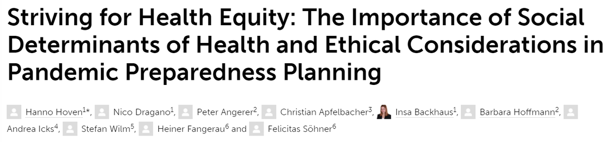 Social determinants and ethics must be considered in pandemic preparedness planning as demonstrated by <a href="/HannoHoven/">Hanno Hoven</a> and colleagues in
<a href="/IJPH_official/">International Journal of Public Health</a> 
ssph-journal.org/articles/10.33…