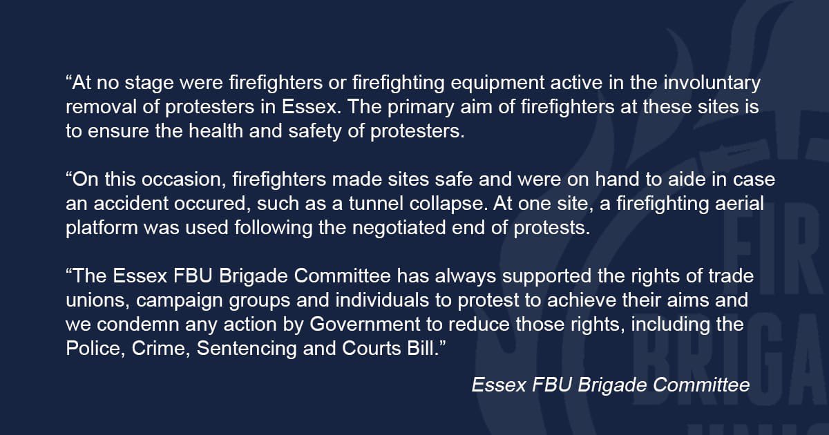 Statement by @EssexFBU on the recent suggestion they have assisted in disrupting peaceful protest.