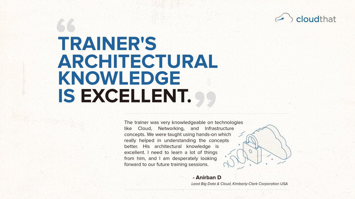cloudthat's tweet photo. We love getting feedback from our training participants. It helps us get better every day. It is time for you to try it for yourself! Register for #Cloudtraining with #CloudThat.
#cloudcomputing #trainingonline #elearningplatform #learnwithcloudthat #moveup #upgradeyourcareer https://t.co/veVCoWGpAJ