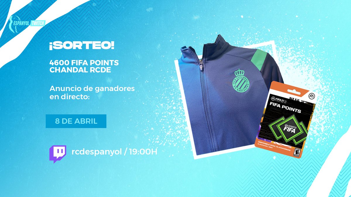 SORTEO‼️

Pericos esperamos vuestro apoyo para <a href="/JavatoAbelito/">JAvAtOAbeLiTo</a> en la #eLaLigaSantanderCup el próximo 8 y 9 de abril.

Cómo participar:
1. RT+seguir las redes de RCDEsPORTS
2. Seguir las redes de <a href="/JavatoAbelito/">JAvAtOAbeLiTo</a> 
3. Escribir un mensaje de apoyo a Javato y etiquetarlo. 

💙🎮🤍
#RCDE