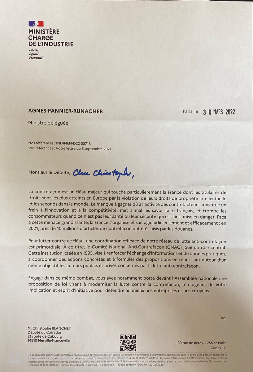 christoblanchet's tweet photo. C’est avec une grande responsabilité que j’acte ma nomination à la présidence du #cnac par @AgnesRunacher 
Avec mon collègue @pybournazel et tous les partenaires, nous faisons tout pour que la lutte contre la contrefaçon soit mieux connue et encore plus efficace.
@AssembleeNat https://t.co/1hoQdp8bRA