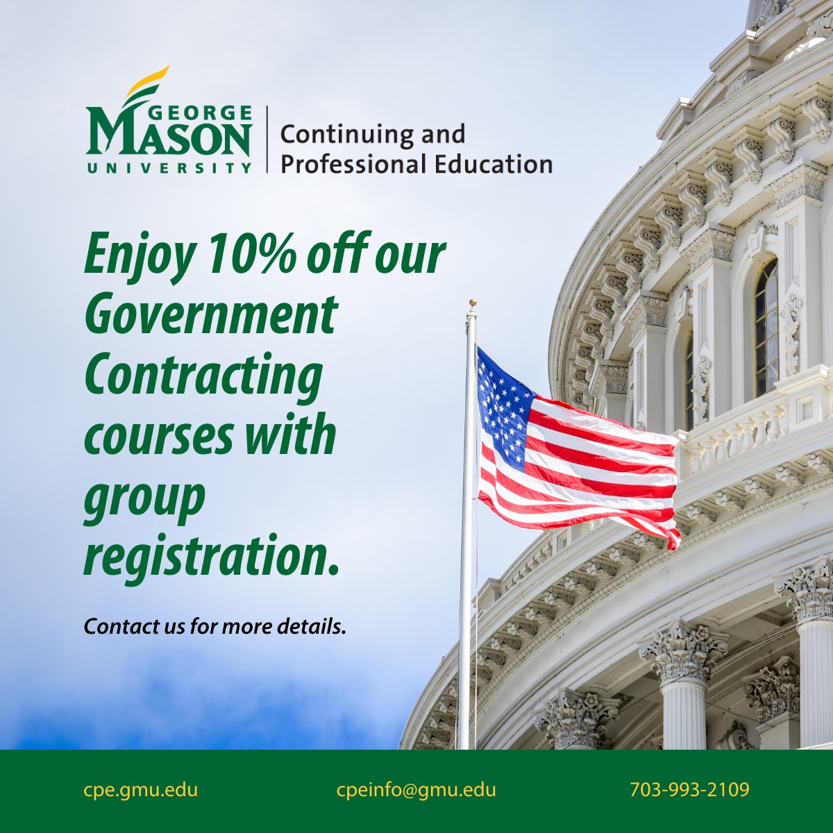 Mason_CPE's tweet photo. Attention #governmentcontractors: anyone looking for group upskilling? Our Government Contracting program, partnered with @PCISeminars, offers a 10% discount to groups of three employees or more. Contact us for more details.

Learn more: https://t.co/8xF8x8p6cU https://t.co/G6iUwaozQu