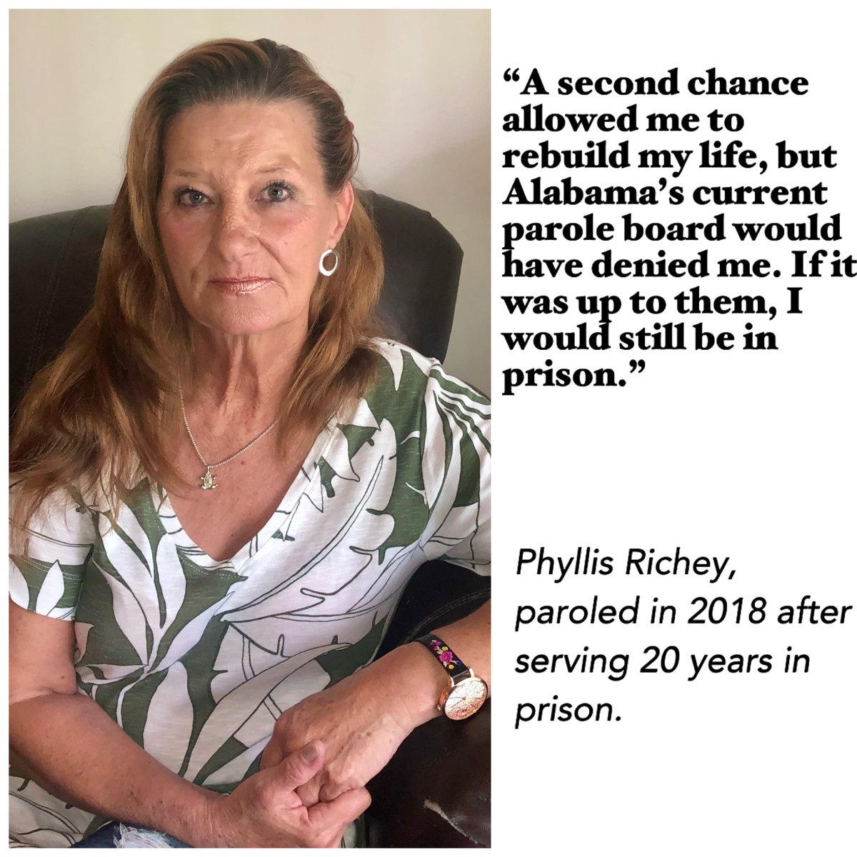 bshelburne's tweet photo. Phyllis Richey is a parole success story. She has worked as a job trainer with people coming out of prison since she was released on parole in 2018. She’s a great example for #secondchancemonth and why Alabama’s parole board sorely needs reform. A THREAD 1/16 https://t.co/rO3H49z5qZ