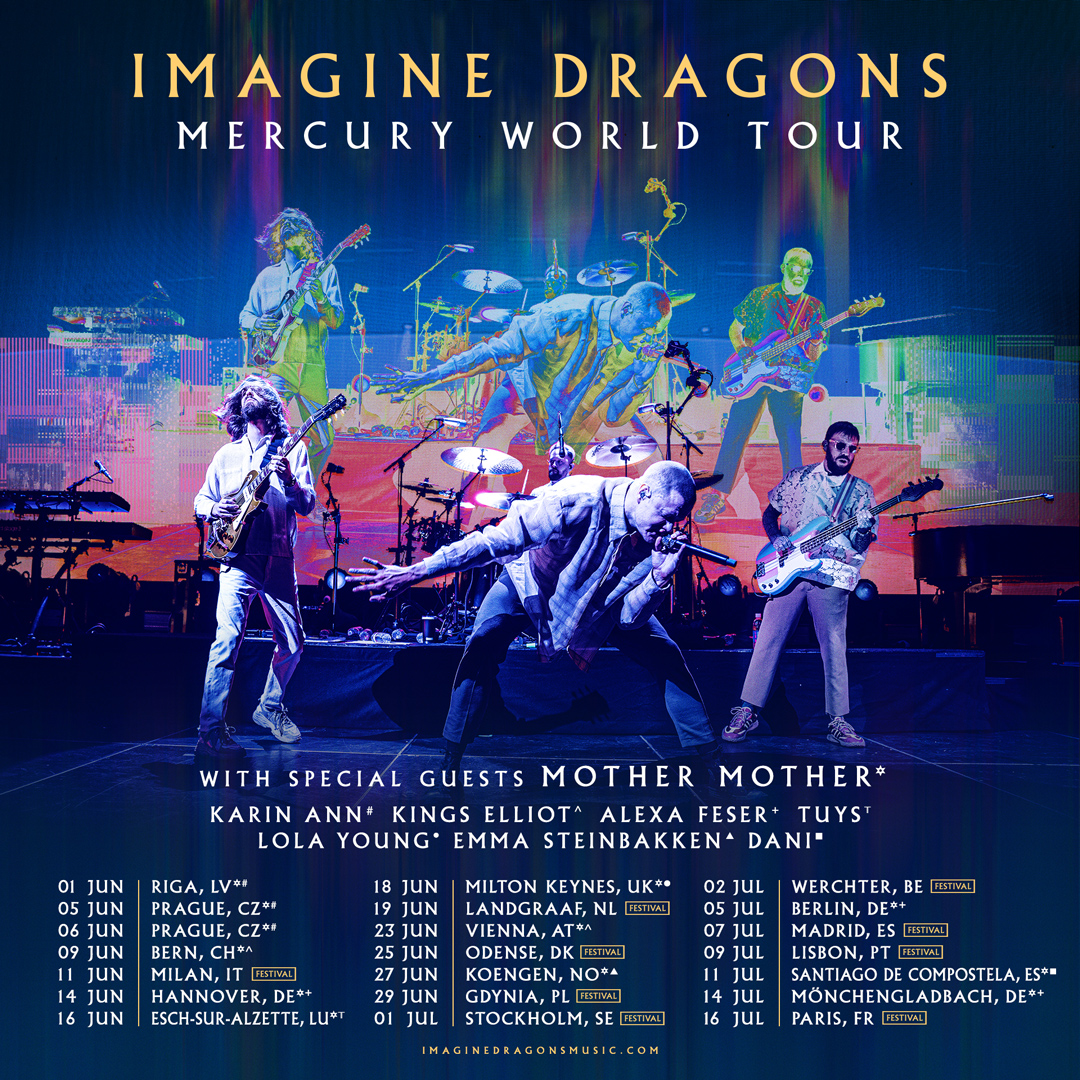 we are excited to have all these artists join us this summer in Europe... get your tickets now: imaginedragonsmusic.com/tour