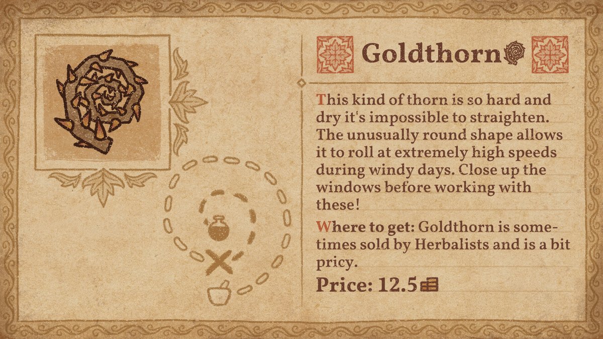 PotionCraftGame's tweet photo. In #PotionCraft you can make your potions using a wide variety of ingredients! But be careful with some of them - who knows how they will behave!
Try working with this Goldthorn and see what you can make out of it: https://t.co/u8L20t46Ak
#IngredientOfTheWeek https://t.co/CoxWpMb2vm