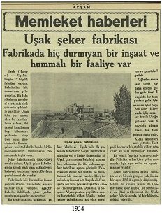 8-Uşak'ta Şeker Fabrikası kurma çalışmaları devam ederken yine aynı yıllarda İstanbul'da da özel şahısların ve bazı milli bankaların iştiraki ile 14.6.1925 'de 500.000 TL sermayeli "İstanbul ve Trakya Şeker Fabrikaları T.A.Ş." kurulmuştur.