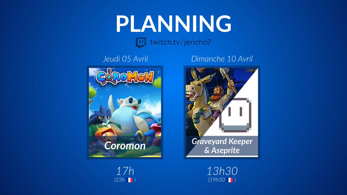 jericho__7's tweet photo. Hello les copaings! Un peu tard, mais retour du planning de la semaine! Et dès demain on continue Coromon et à étendre notre empire des Jean-trucmuche!
https://t.co/gbNT2L0vJ9
La bise
#planning #solate #twitch #smallstreamer https://t.co/CsrEGGUA98