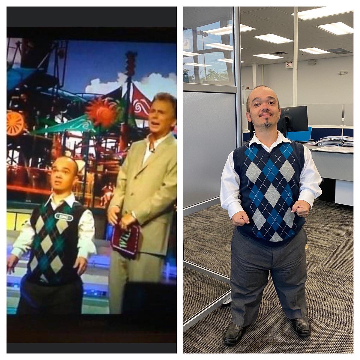 Eric_Harding's tweet photo. Happy 13 year anniversary @patsajak @TheVannaWhite @WheelofFortune the vest still fits!! #MuffinTops https://t.co/s9hL0sDC0S