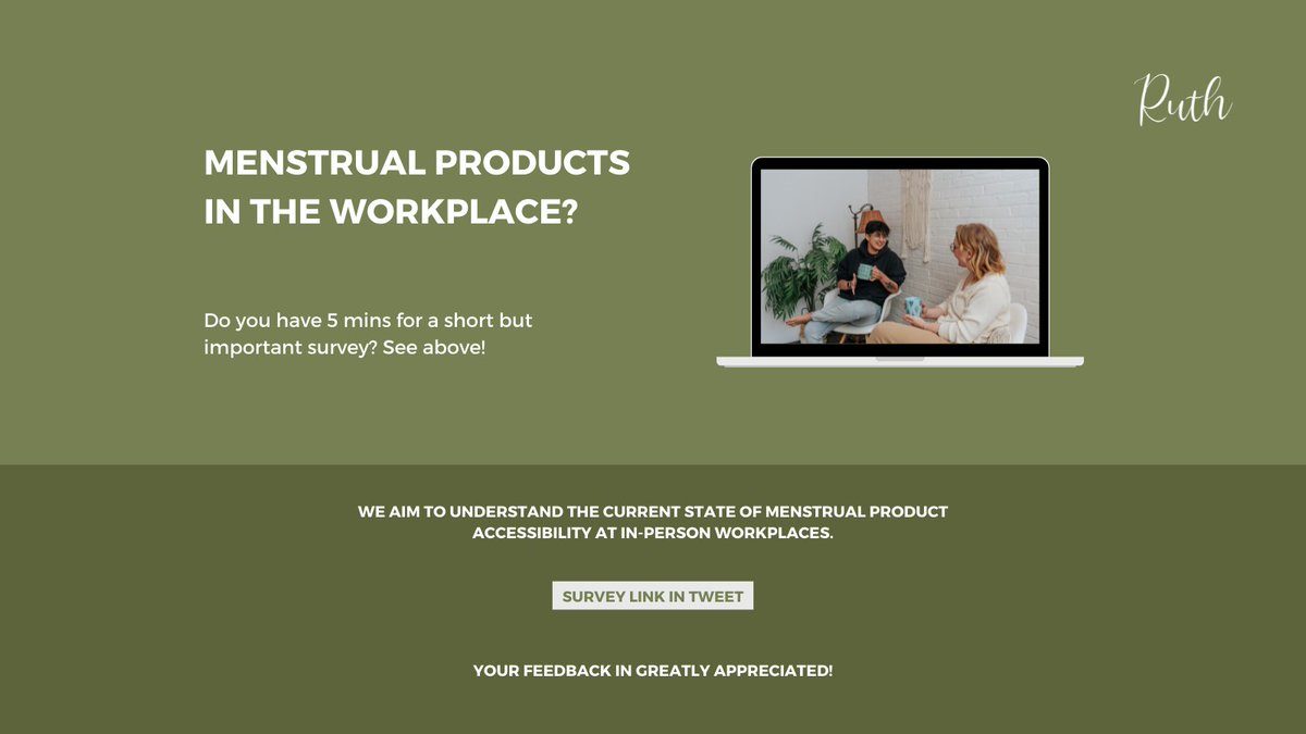 Ever wonder why a period-friendly workplace is important and how to create one? Read Ruth’s article on our website to learn more! ow.ly/kxo450IyPss 

Make your voice heard by filling out this survey: ow.ly/62QS50IyPsr 

#sustainability #workplace #periodcare