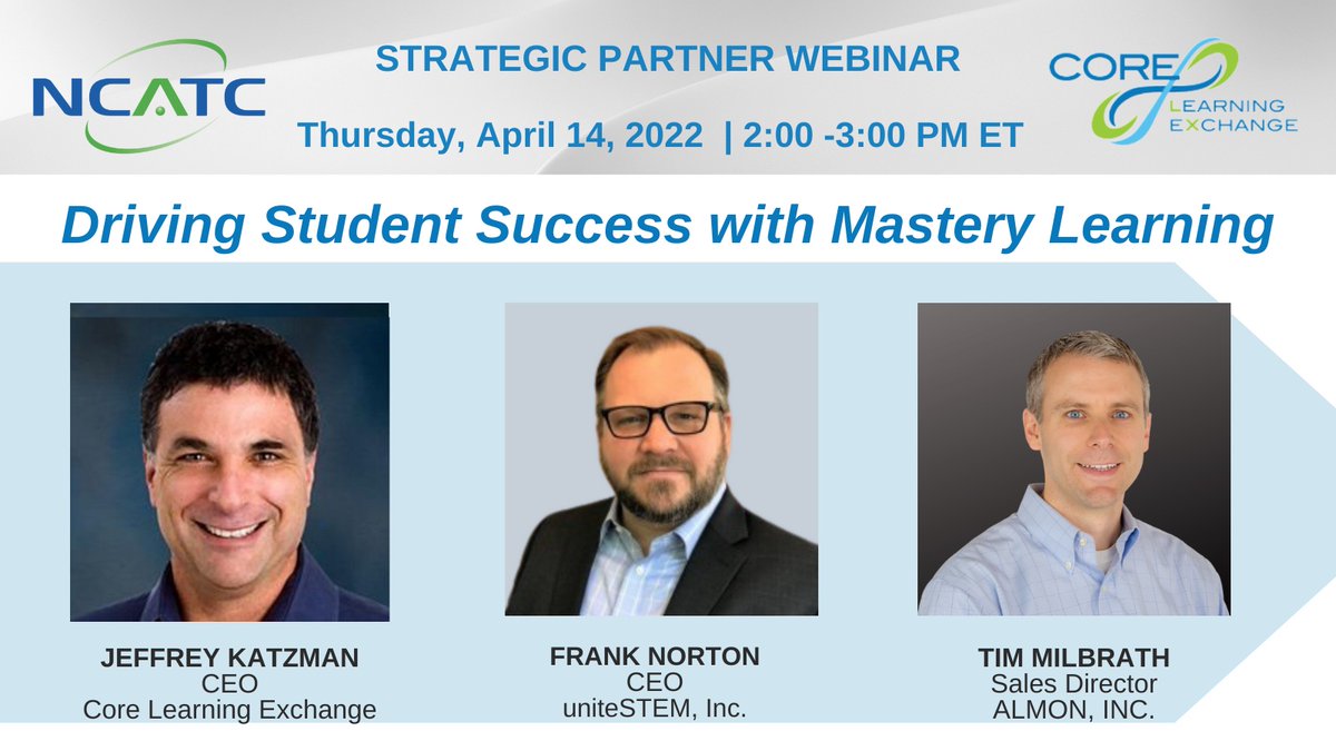 AlmonInc's tweet photo. We are excited to have our Sales Director, @timmilbrath be a part of the @ncatc webinar next week, where the discussion will be about Driving Student Success With Mastery Learning. https://t.co/lmAMV2MWOo https://t.co/KHnl2SOtdc