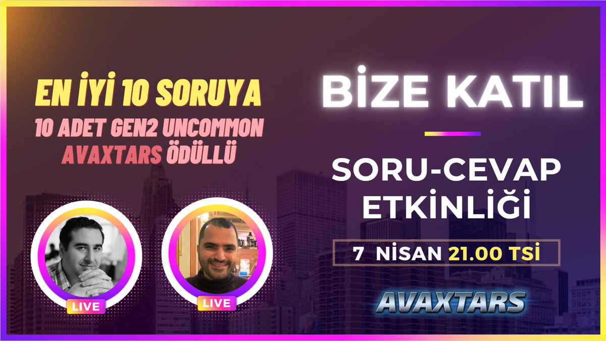 Avaxtars_Game's tweet photo. Avaxtars Türk Topluluğu için AMA (Ne İstersen Sor) Etkinliği 🛸

Em iyi 10 soruya 10 Gen2 Avaxtars NFT Ödülü🤩

⏰21:00 Nisan 7 (TSI)

Join us the AMA for Avaxtars Turkish Community.🔻

#Avalanche #DeFi #GameFi #Metaverse #AVAX https://t.co/CtqWcHnrba