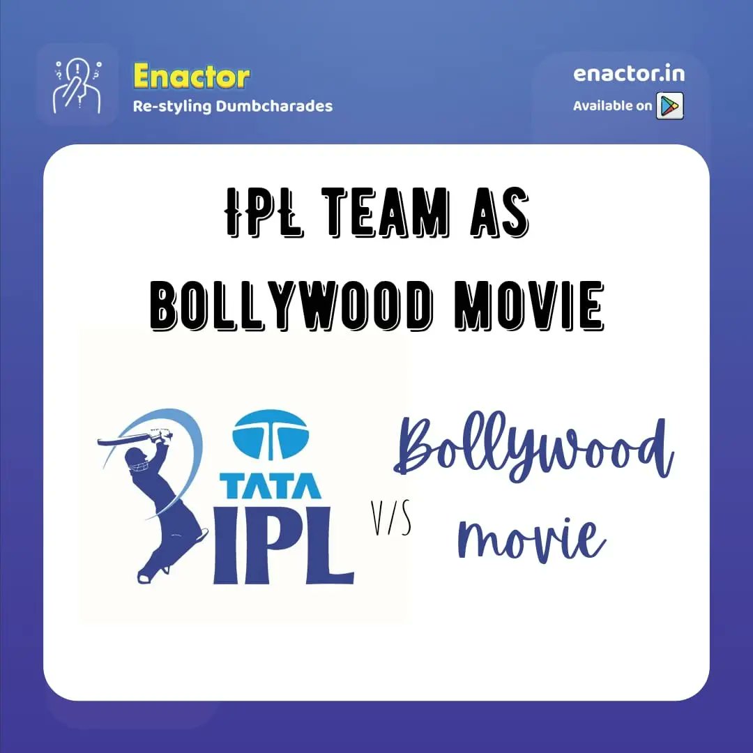 Enactor_'s tweet photo. Bollywood vs IPL 
#ipl #IPL2022 #CSK𓃬 #teambuilding #teamgame #Bollywood https://t.co/rdRhYvlSUM