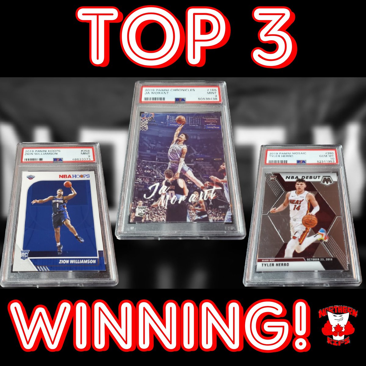 NorthernRips's tweet image. 💥TOP 3 TAKING HOME A SLAB!💥
•
JA MORANT LUMINANCE RC PSA 9
ZION HOOPS RC PSA 9
TYLER HERRO MOSAIC RC PSA 10
•
🇨🇦$11/CAD FOR A SPOT!
#NBA #sports #cards #sportscards #card #rookie #win #instagram
•
Head over our Instagram!!!