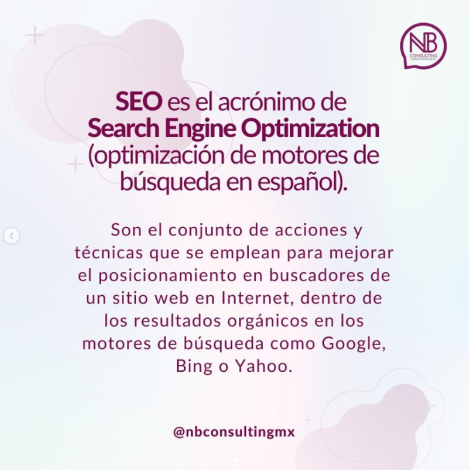 nbconsultingmx's tweet photo. Descubre ¿qué es el 𝙎𝙀𝙊?✨👀

#AmoMiTrabajo #MarketingDeContenidos #WorkingWoman #RedesSocialesParaNegocios #RedesSocialesParaEmprendedores #Emprendimiento #Emprendedora #Contenido #TipsDeRedes https://t.co/SoBPP5IjQ7