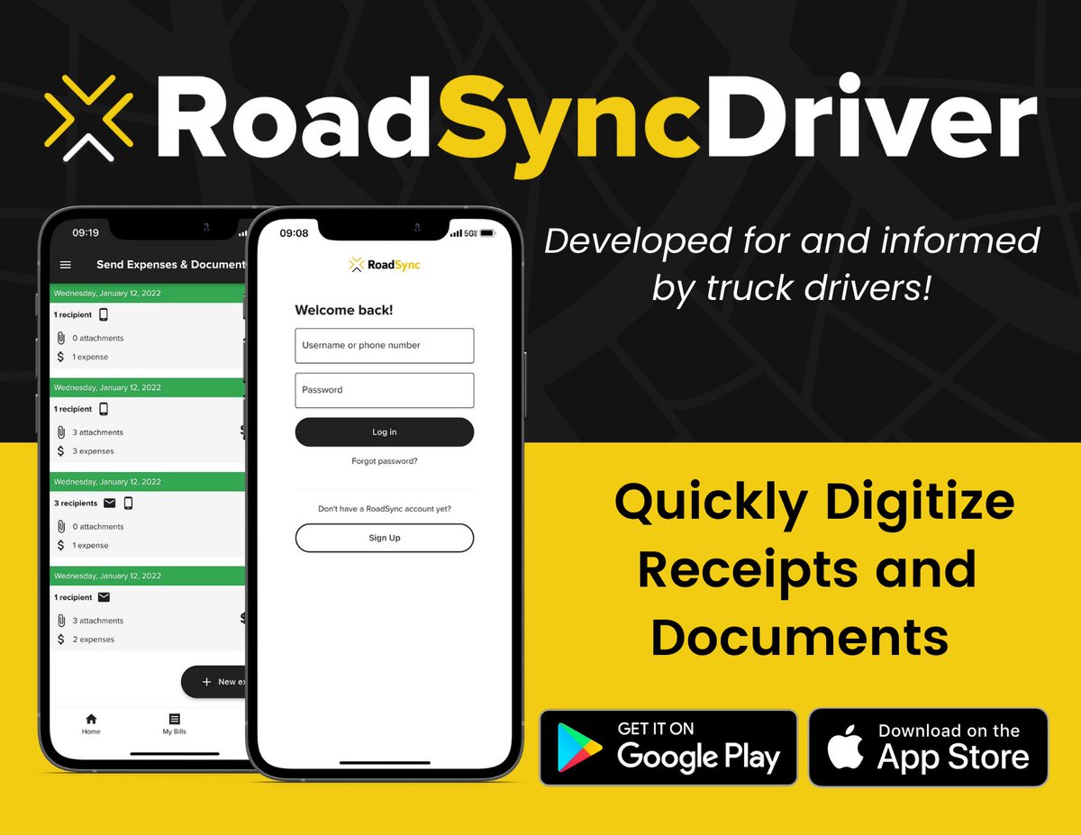 GoRoadSync's tweet photo. Easily manage and track over-the-road expenses with our FREE expense management app developed for and informed by truck drivers.
Download RoadSync Driver App: https://t.co/nWZznD00LJ
#goroadsync #truckdrivers #technology #atlanta #logistics #otrdrivers https://t.co/EeA7zgfXhm