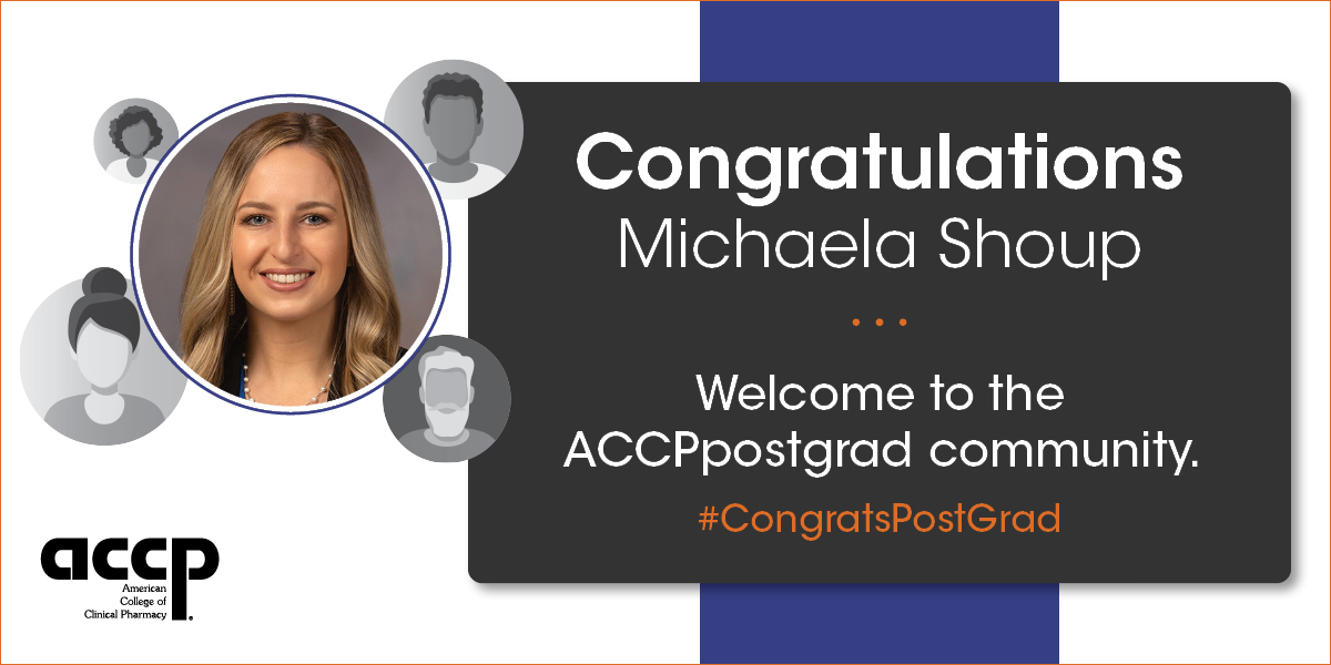 ACCPpostgrads's tweet image. Congratulations Michaela Shoup (@_michaelashoup! The @ACCPpostgrads community looks forward to supporting your pursuit of PGY1 pharmacy residency training at Baptist Memorial Hospital - Desoto. #CongratsPostGrad #RxMatch2022