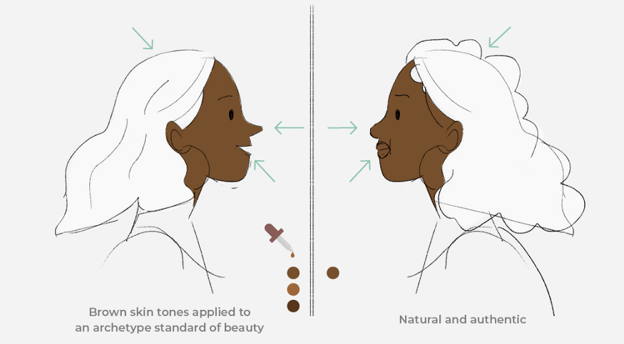 thisisbien's tweet photo. Diversity is more than a dropper of color. On the left is symbolic representation. On the right is authentic representation. See the difference? https://t.co/VuMCWYI5OQ